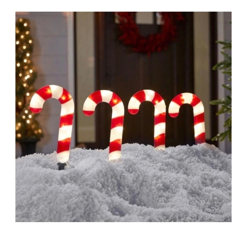 GE StayBright 4-Marker White LED Candy Cane Christmas Pathway Markers